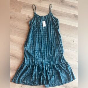 Blue Green Plaid Spaghetti Strap Midi Dress